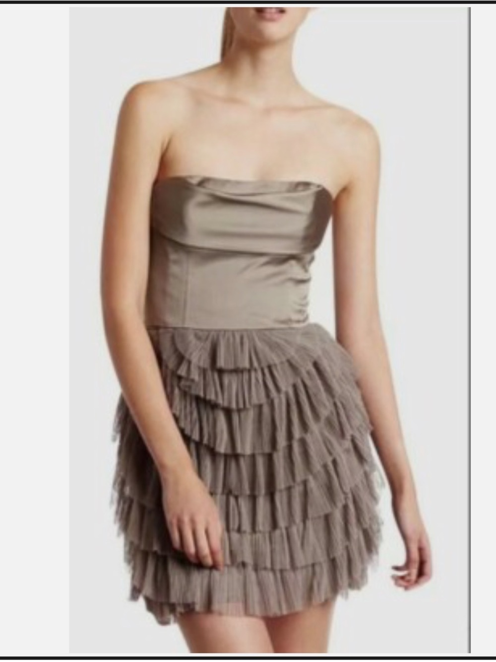 BCBG MAX AZRIA Hazelnut Beige Taupe "JACQUIER" Cocktail TULLE DRESS 0